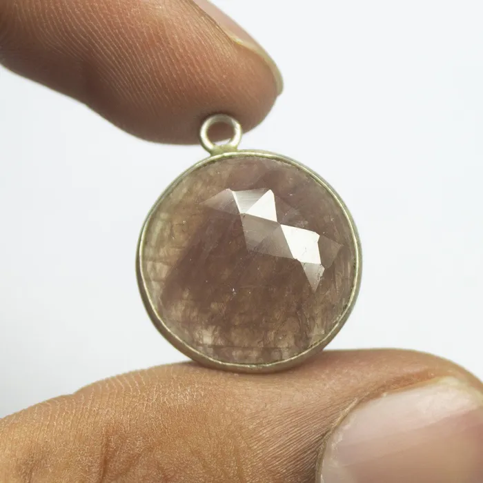 Beads Supplies USA Necklaces Single PIece 18mm Untreated Sapphire Rose Cut Round 925 Sterling Silver Charm Pendant Beads Supplies USA Necklaces Single PIece 18mm Untreated Sapphire Rose Cut Round 925 Sterling Silver Charm Pendant