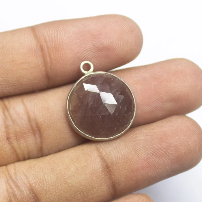 Beads Supplies USA Necklaces Single PIece 18mm Untreated Sapphire Rose Cut Round 925 Sterling Silver Charm Pendant