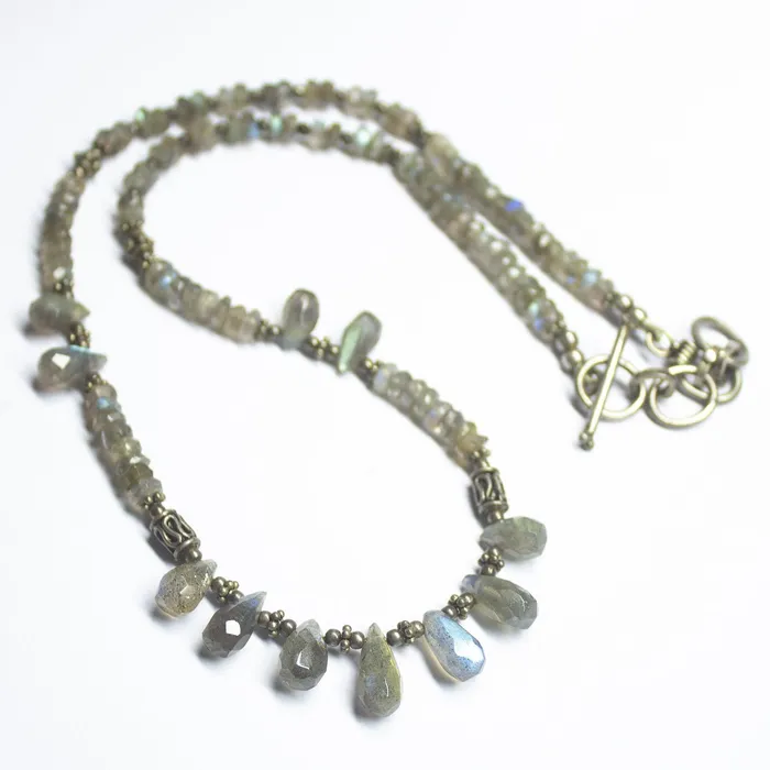 Beads Supplies USA Read to wear 18 inches 514mm Natural Labradorite 925 Sterling Silver Gemstone Beaded Necklace Necklaces