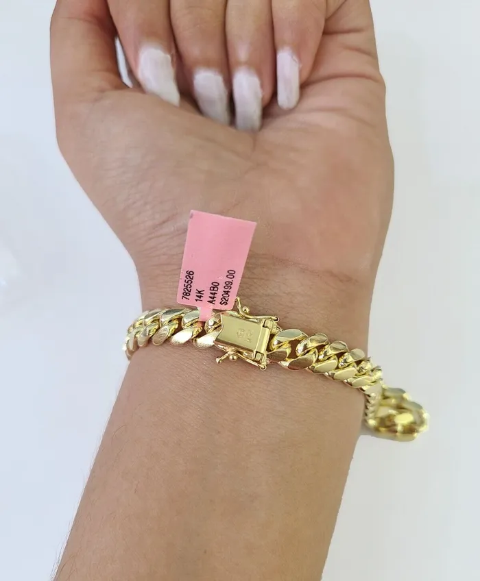 Bracelets globalwatches10 14K Solid Miami Cuban Bracelet Yellow Gold Box Clasp 8 Inch 8mm Link