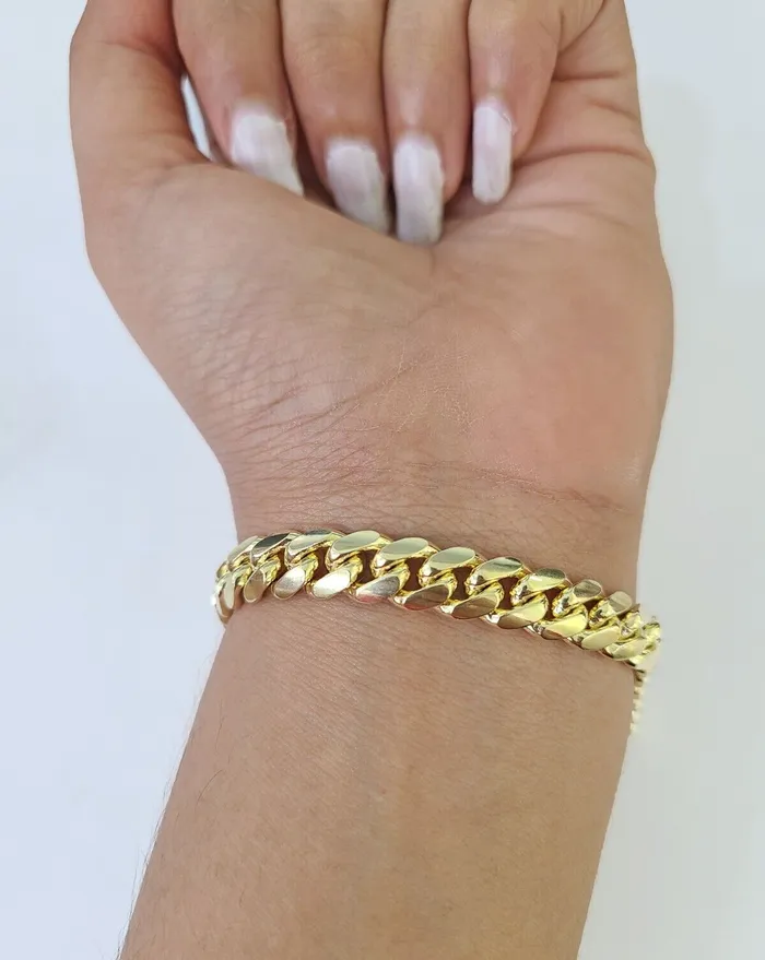 Bracelets globalwatches10 14K Solid Miami Cuban Bracelet Yellow Gold Box Clasp 8 Inch 8mm Link