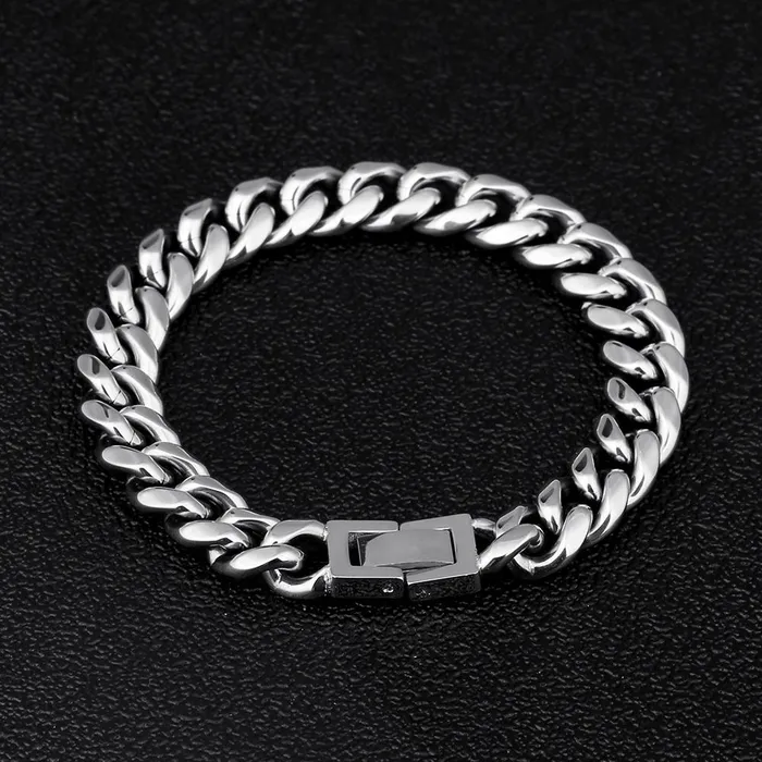 Bracelets KRKC 10mm Miami Cuban Link Bracelet White Gold Plated