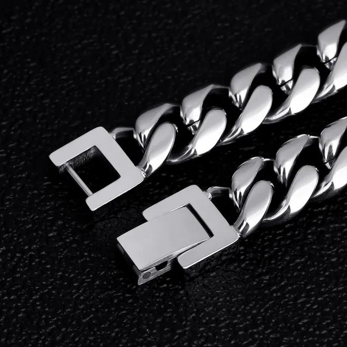 Bracelets KRKC 10mm Miami Cuban Link Bracelet White Gold Plated