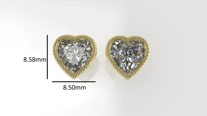 Earrings 14k Gold Earrings with 2 DIAMOND VS1 each HEART SHAPE FILIGREE STT BEZEL JCM DESIGN JEWELRY