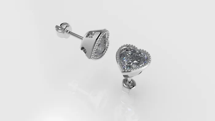 Earrings 14k Gold Earrings with 2 DIAMOND VS1 each HEART SHAPE FILIGREE STT BEZEL JCM DESIGN JEWELRY