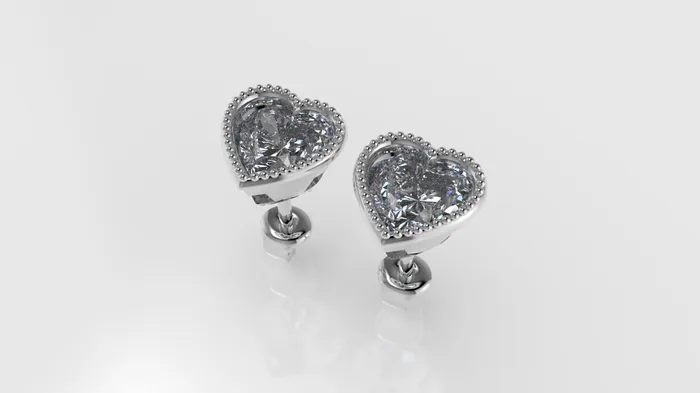 Earrings 14k Gold Earrings with 2 DIAMOND VS1 each HEART SHAPE FILIGREE STT BEZEL JCM DESIGN JEWELRY
