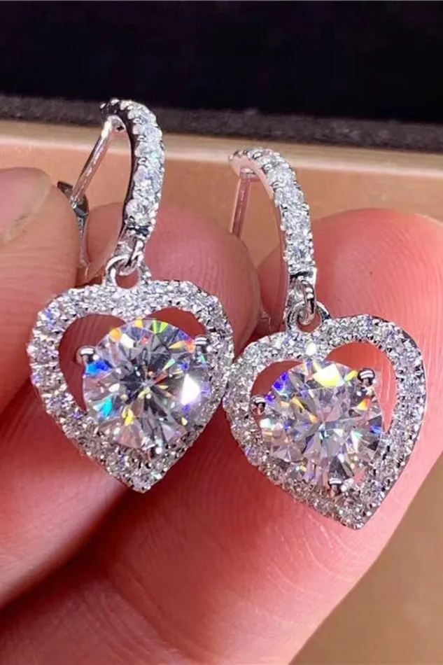 Earrings 2 Carat Moissanite PlatinumPlated Heart Drop Earrings Trendsi