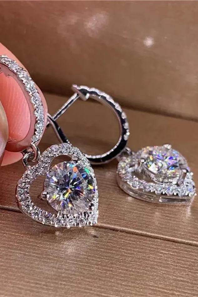 Earrings 2 Carat Moissanite PlatinumPlated Heart Drop Earrings Trendsi