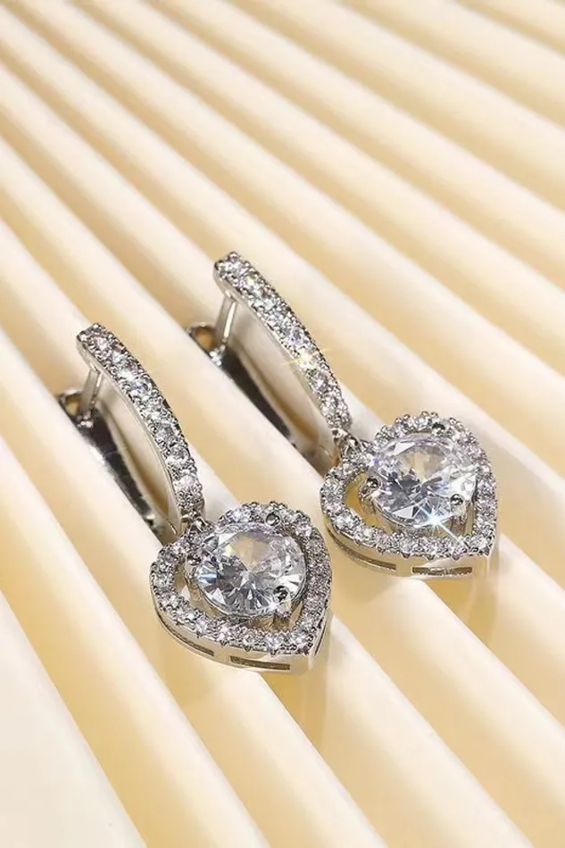 Earrings 2 Carat Moissanite PlatinumPlated Heart Drop Earrings Trendsi