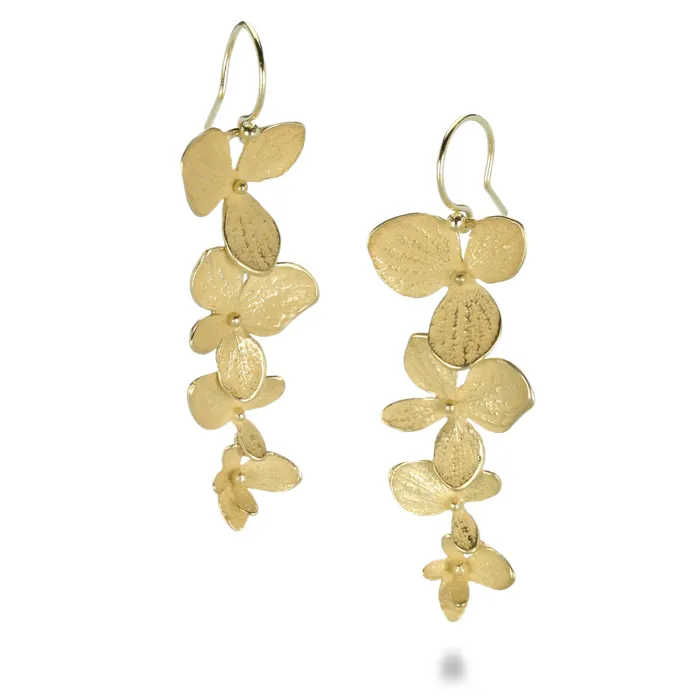 Earrings John Iversen 18k Yellow Gold Four Part Hydrangea Drop Earrings