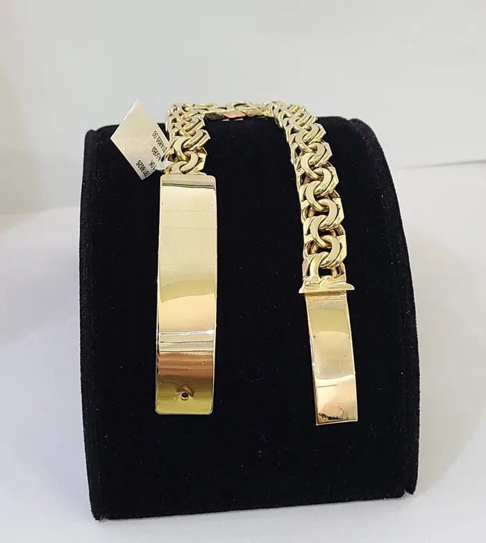 globalwatches10 Bracelets 10k Solid Yellow Gold Chino ID Bracelet Size 8 9mm Inches Box Lock Real 10kt