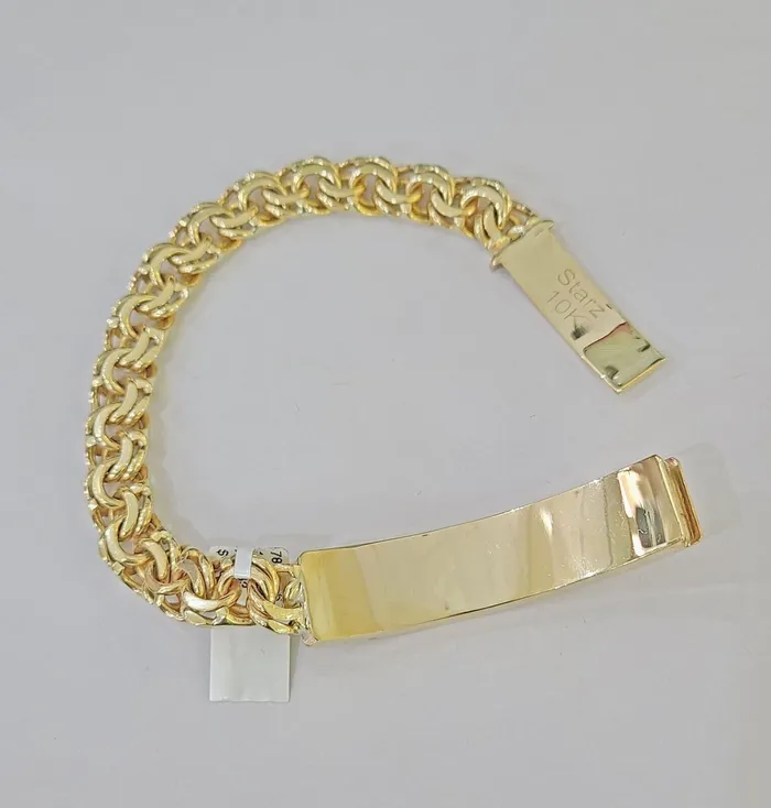 globalwatches10 Bracelets 10k Solid Yellow Gold Chino ID Bracelet Size 8 9mm Inches Box Lock Real 10kt