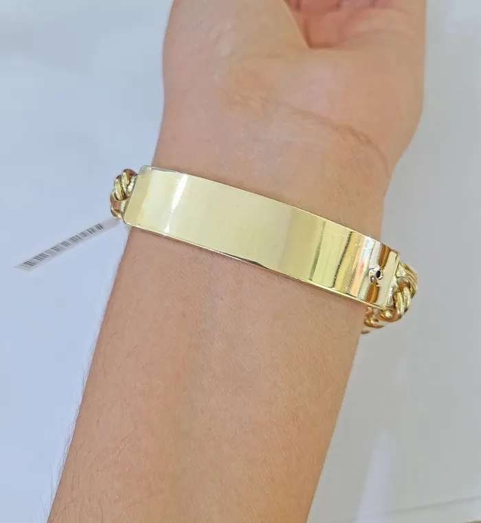 globalwatches10 Bracelets 10k Solid Yellow Gold Chino ID Bracelet Size 8 9mm Inches Box Lock Real 10kt