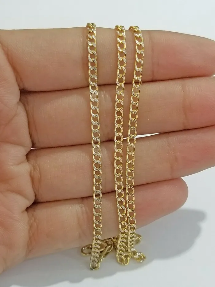 Globalwatches10 Bracelets 10KT Pure Yellow Gold 2mm Cuban Link Bracelet Diamond Cut Two tone 7 8 9 Real