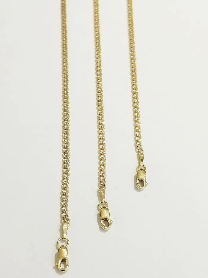Globalwatches10 Bracelets 10KT Pure Yellow Gold 2mm Cuban Link Bracelet Diamond Cut Two tone 7 8 9 Real