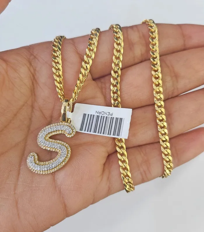 Globalwatches10 Necklaces 10k Miami Cuban Chain S Diamond Charm Set 4mm 1826Yellow Gold Necklace Pendant