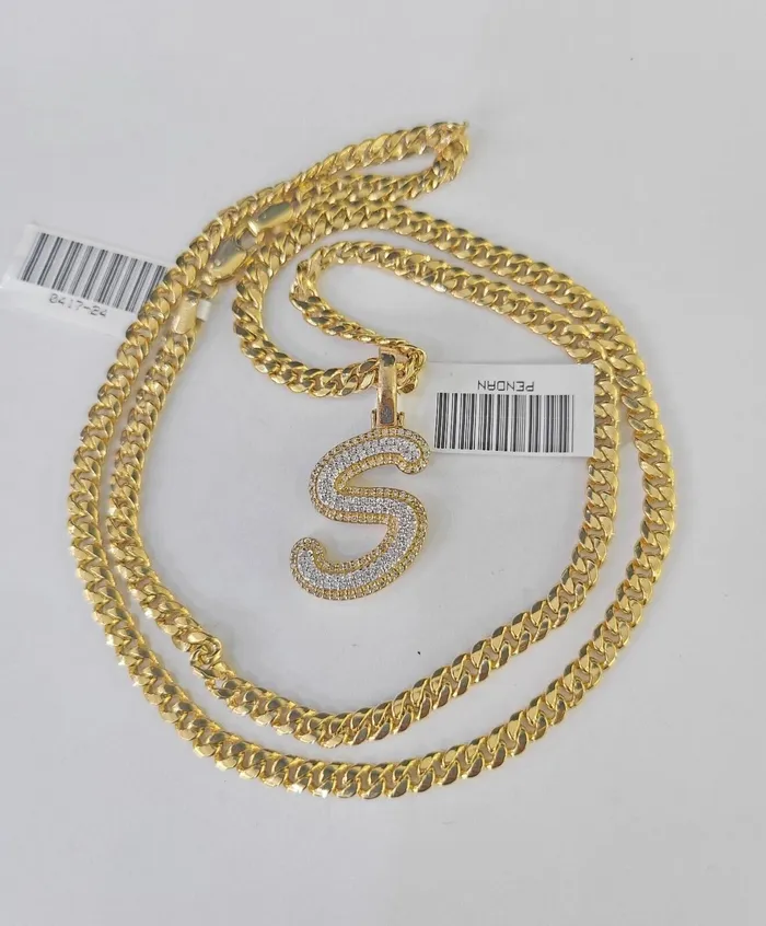 Globalwatches10 Necklaces 10k Miami Cuban Chain S Diamond Charm Set 4mm 1826Yellow Gold Necklace Pendant