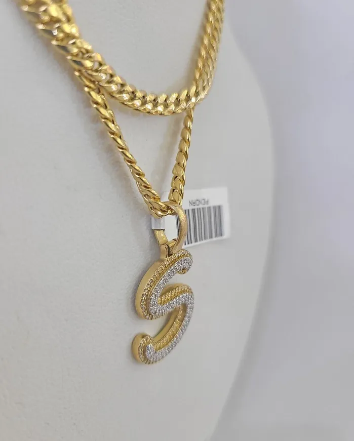 Globalwatches10 Necklaces 10k Miami Cuban Chain S Diamond Charm Set 4mm 1826Yellow Gold Necklace Pendant