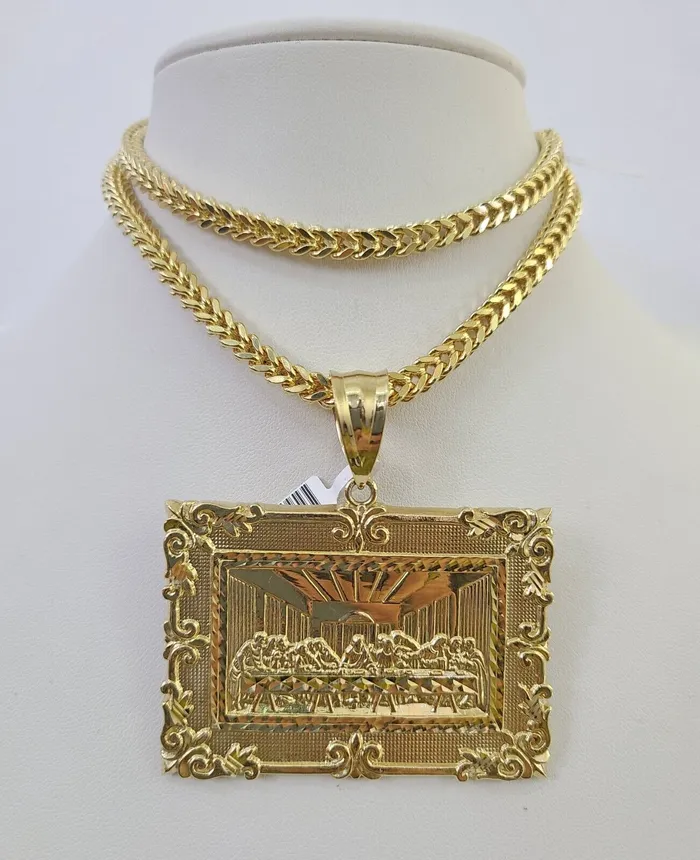 Gold and Diamond 10K Franco Chain Last Supper Pendant Charm Necklace 2026 5mm Yellow Gold SET Necklaces Gold and Diamond 10K Franco Chain Last Supper Pendant Charm Necklace 2026 5mm Yellow Gold SET Necklaces