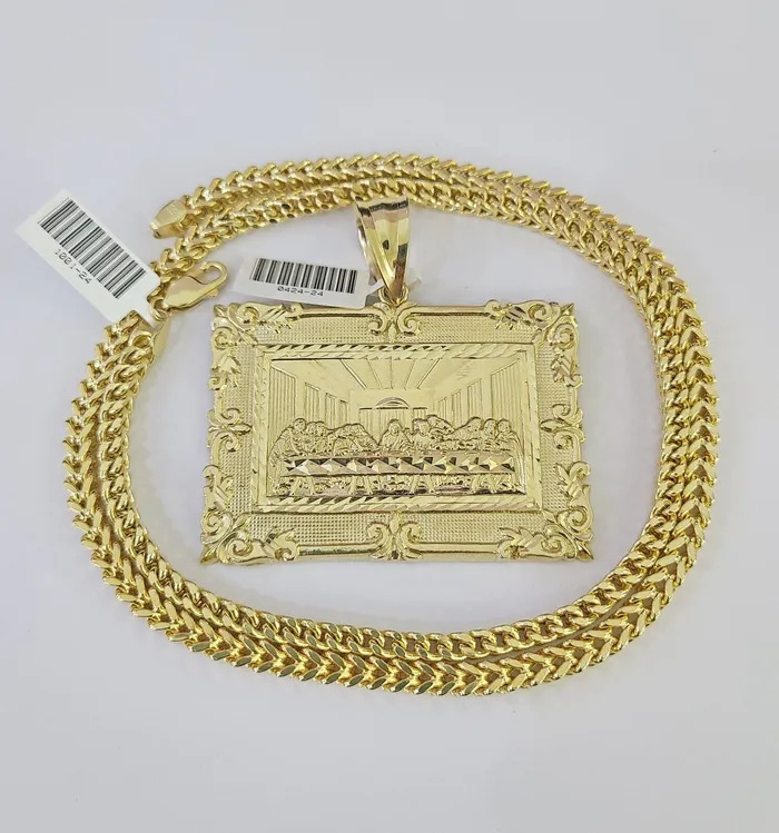 Gold and Diamond 10K Franco Chain Last Supper Pendant Charm Necklace 2026 5mm Yellow Gold SET Necklaces