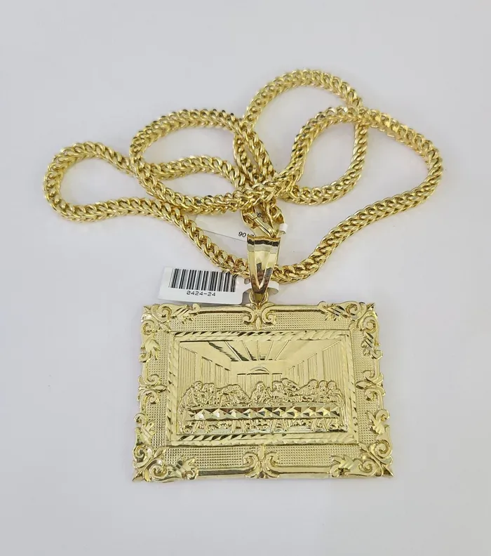 Gold and Diamond 10K Franco Chain Last Supper Pendant Charm Necklace 2026 5mm Yellow Gold SET Necklaces
