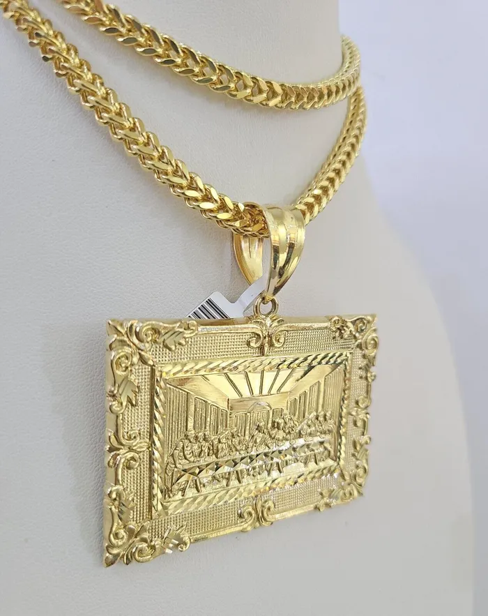 Gold and Diamond 10K Franco Chain Last Supper Pendant Charm Necklace 2026 5mm Yellow Gold SET Necklaces