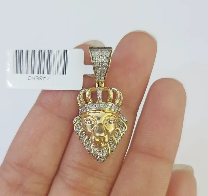 Gold and Diamond 10k Gold Lion Head Diamond Charm and 25mm 22 Inches Rope Chain Charm Necklaces