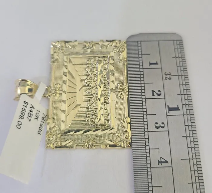 Gold and Diamond 10k Last Supper Charm Miami Cuban Chain Pendant Set 5mm Necklace Yellow Gold Necklaces