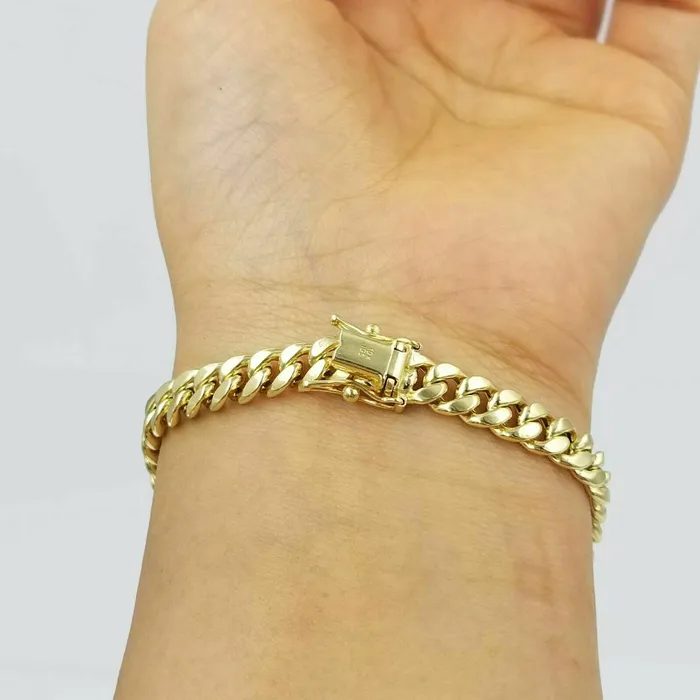 Gold and Diamond Bracelets 10k Yellow Gold Miami Cuban Bracelet Real Gold 6mm Link 75 inch Men Women
