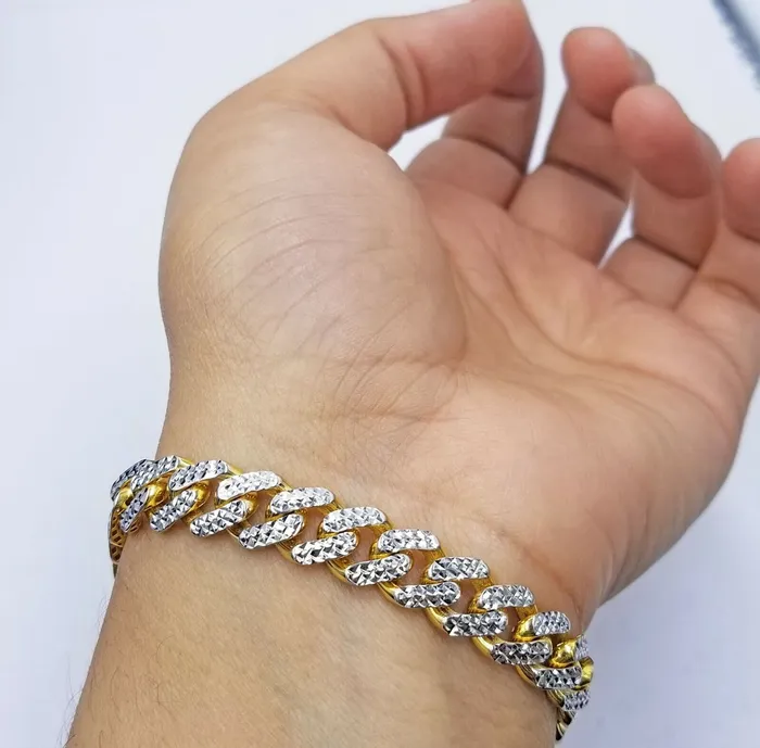 Gold and Diamond Bracelets 10K Yellow Gold Royal Monaco Cuban Bracelet Diamond Cut 75 inch 8mm Real 10kt