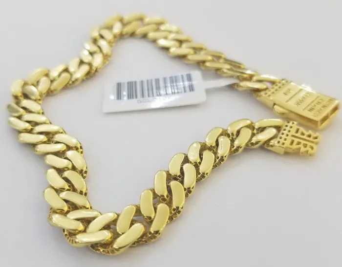 Gold and Diamond Bracelets 10K Yellow Gold Royal Monaco Cuban Bracelet Diamond Cut 75 inch 8mm Real 10kt