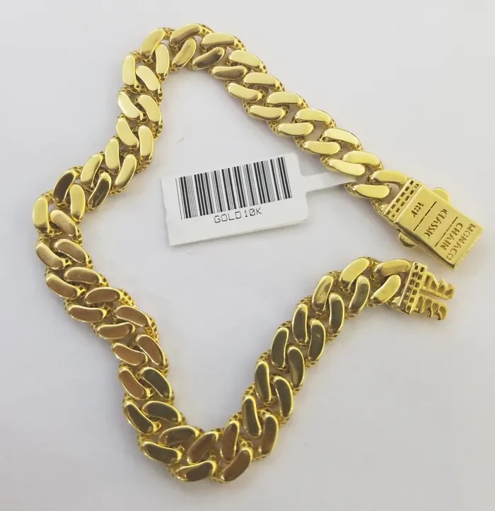 Gold and Diamond Bracelets 10K Yellow Gold Royal Monaco Cuban Bracelet Diamond Cut 75 inch 8mm Real 10kt