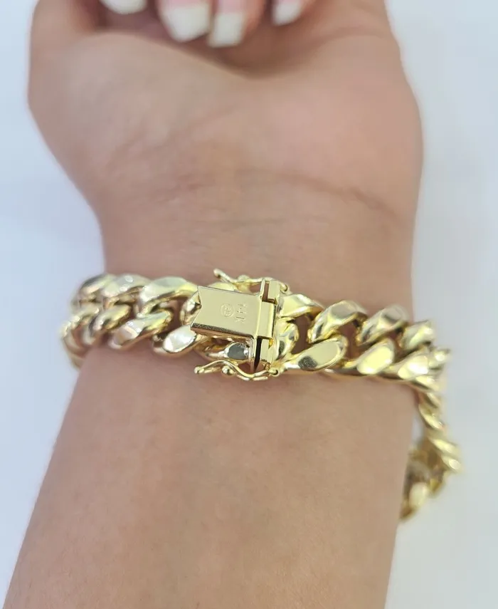 Gold and Diamond Bracelets 14K Miami Cuban Bracelet Yellow Gold Box Clasp 8 Inch 11mm Link Gold and Diamond Bracelets 14K Miami Cuban Bracelet Yellow Gold Box Clasp 8 Inch 11mm Link