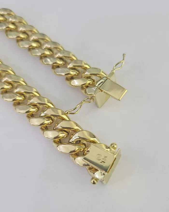 Gold and Diamond Bracelets 14K Miami Cuban Bracelet Yellow Gold Box Clasp 8 Inch 11mm Link