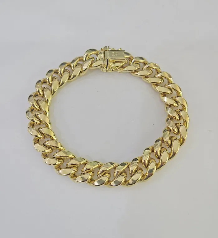 Gold and Diamond Bracelets 14K Miami Cuban Bracelet Yellow Gold Box Clasp 8 Inch 11mm Link