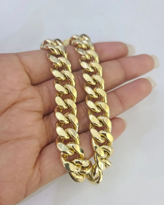 Gold and Diamond Bracelets 14K Miami Cuban Bracelet Yellow Gold Box Clasp 8 Inch 11mm Link