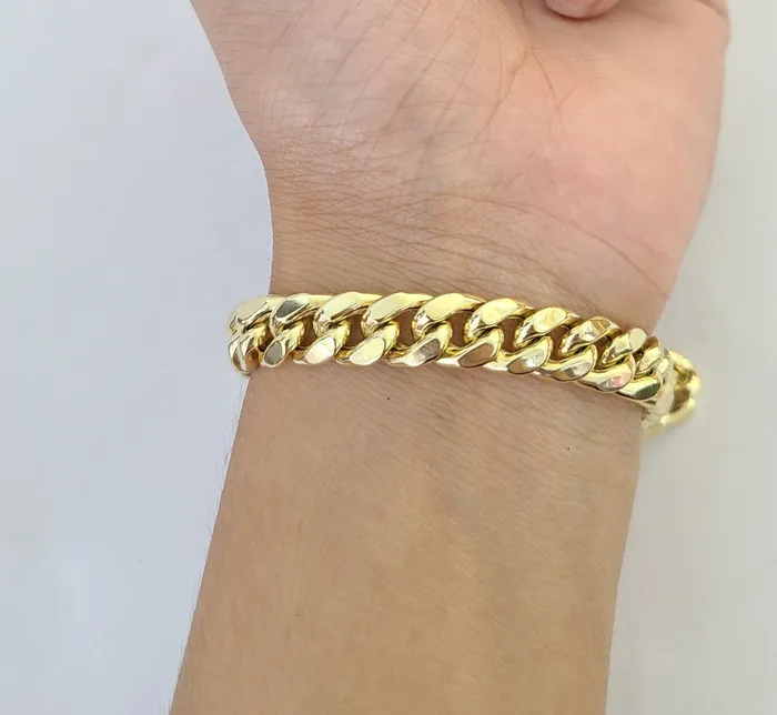 Gold and Diamond Bracelets 14K Yellow Gold Miami Cuban Bracelet 85 Inch 11mm Box Clasp Link Real 14Kt Gold and Diamond Bracelets 14K Yellow Gold Miami Cuban Bracelet 85 Inch 11mm Box Clasp Link Real 14Kt
