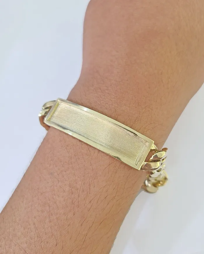 Gold and Diamond Bracelets Real 10K Yellow Gold ID Bracelet Miami Cuban Link Solid 12mm 8 85 9 inches