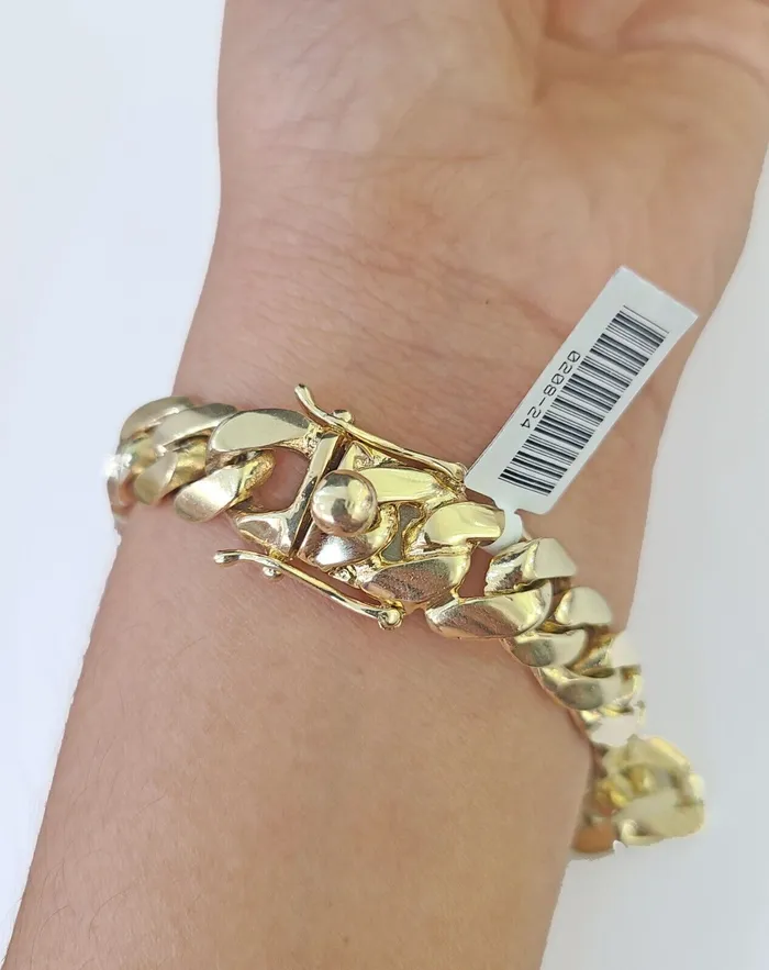 Gold and Diamond Bracelets Real 10K Yellow Gold ID Bracelet Miami Cuban Link Solid 12mm 8 85 9 inches