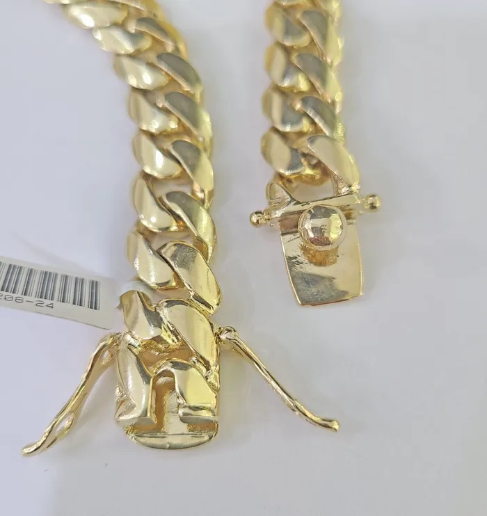 Gold and Diamond Bracelets Real 10K Yellow Gold ID Bracelet Miami Cuban Link Solid 12mm 8 85 9 inches