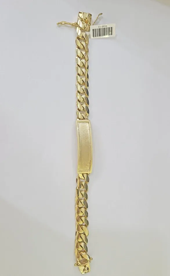 Gold and Diamond Bracelets Real 10K Yellow Gold ID Bracelet Miami Cuban Link Solid 12mm 8 85 9 inches