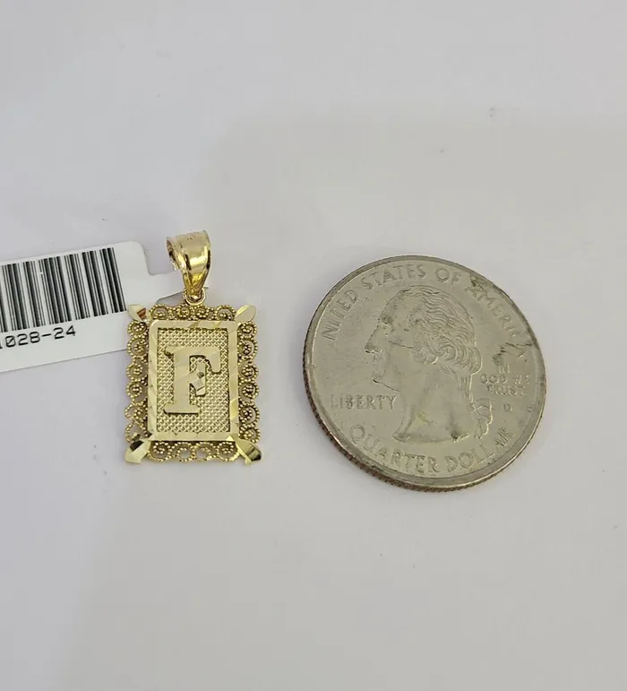 Gold and Diamond Necklaces 10k Gold Initial F Charm Rope Chain 1626 25mm SET Necklace Alphabet Pendant