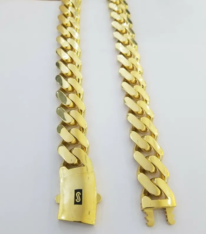Gold and Diamond Necklaces 10k Gold Royal Miami Cuban Monaco Link Chain 24inch 23mm yellow gold necklace