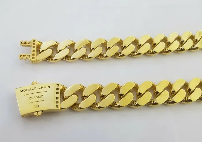 Gold and Diamond Necklaces 10k Gold Royal Miami Cuban Monaco Link Chain 24inch 23mm yellow gold necklace