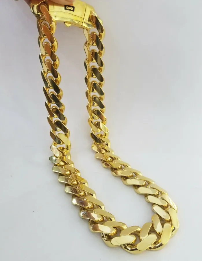 Gold and Diamond Necklaces 10k Gold Royal Miami Cuban Monaco Link Chain 24inch 23mm yellow gold necklace