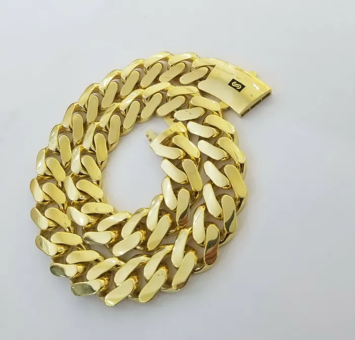 Gold and Diamond Necklaces 10k Gold Royal Miami Cuban Monaco Link Chain 24inch 23mm yellow gold necklace