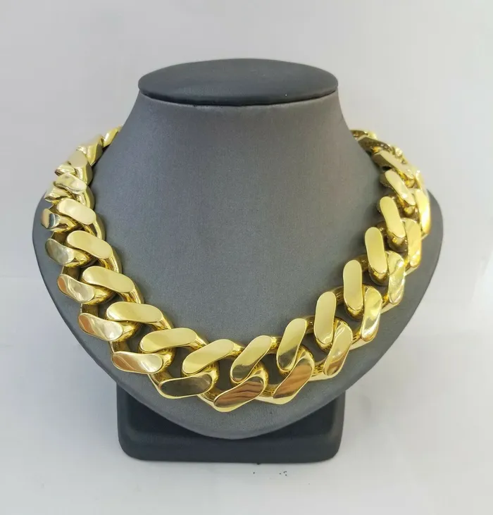 Gold and Diamond Necklaces 10k Gold Royal Miami Cuban Monaco Link Chain 24inch 23mm yellow gold necklace