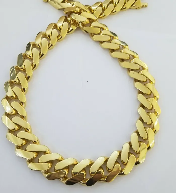 Gold and Diamond Necklaces 10k Gold Royal Miami Cuban Monaco Link Chain 24inch 23mm yellow gold necklace