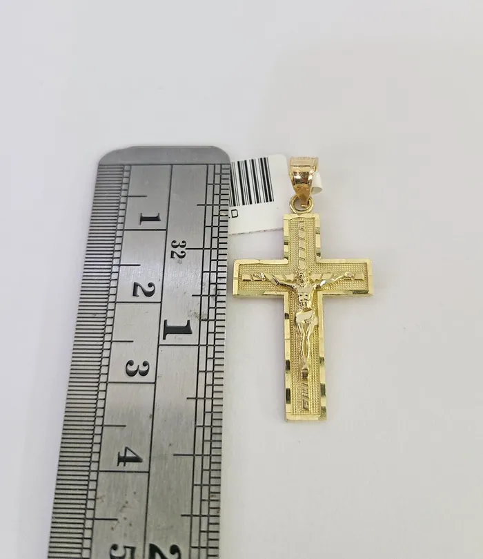 Gold and Diamond Necklaces 10k Solid Gold Cuban Curb Chain Jesus Cross Pendant 2mm 1824 SET Necklace