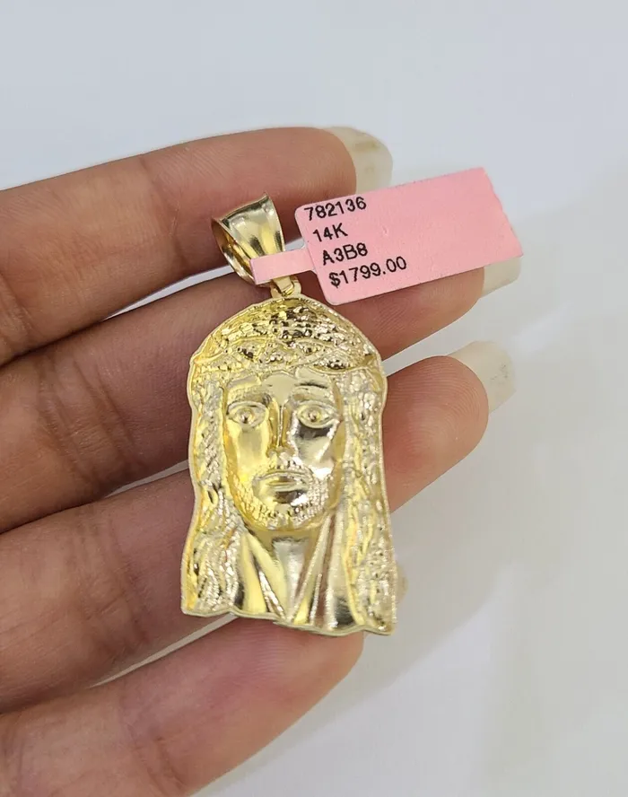 Gold and Diamond Necklaces 14k Solid Rope Chain Jesus Head Charm Set 4mm 1828 Inch Necklace Yellow Gold